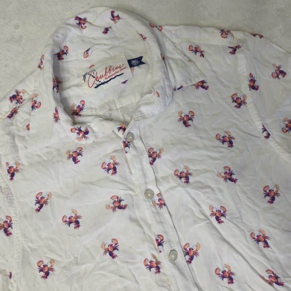 chubbies Other - Chubbies Shirt Mens Small White Button Up‎ Short Sleeve Lobster Print Beach Pool